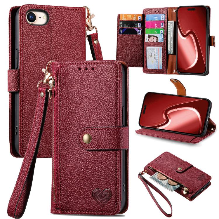 Estuche para teléfono de cuero Love Zipper Lanyard, For iPhone 18 Pro / 17 Pro, For iPhone 18 Pro Max / 17 Pro Max, For iPhone 17e / 16e, For iPhone 17, For iPhone Air, For iPhone 16 Pro Max, For iPhone 16 Pro, For iPhone 16 Plus