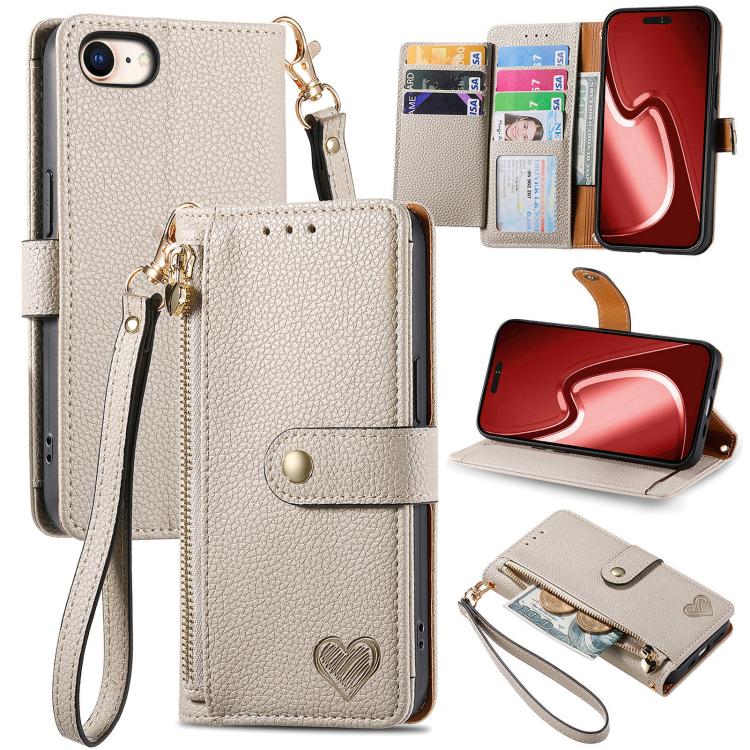 Estuche para teléfono de cuero Love Zipper Lanyard, For iPhone 18 Pro / 17 Pro, For iPhone 18 Pro Max / 17 Pro Max, For iPhone 17e / 16e, For iPhone 17, For iPhone Air, For iPhone 16 Pro Max, For iPhone 16 Pro, For iPhone 16 Plus