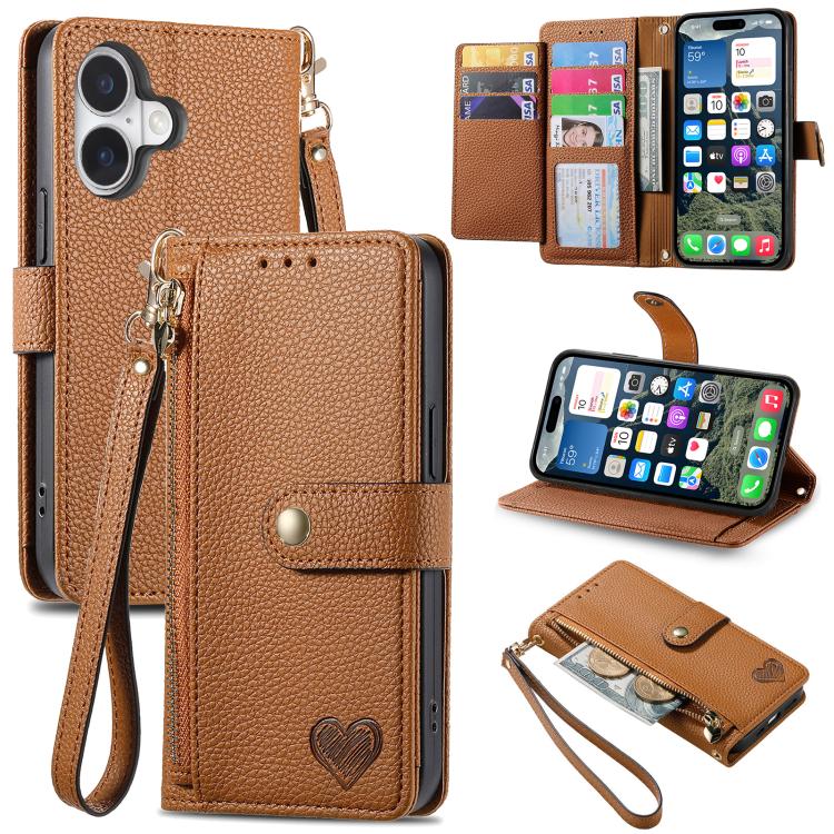 Estuche para teléfono de cuero Love Zipper Lanyard, For iPhone 18 Pro / 17 Pro, For iPhone 18 Pro Max / 17 Pro Max, For iPhone 17e / 16e, For iPhone 17, For iPhone Air, For iPhone 16 Pro Max, For iPhone 16 Pro, For iPhone 16 Plus