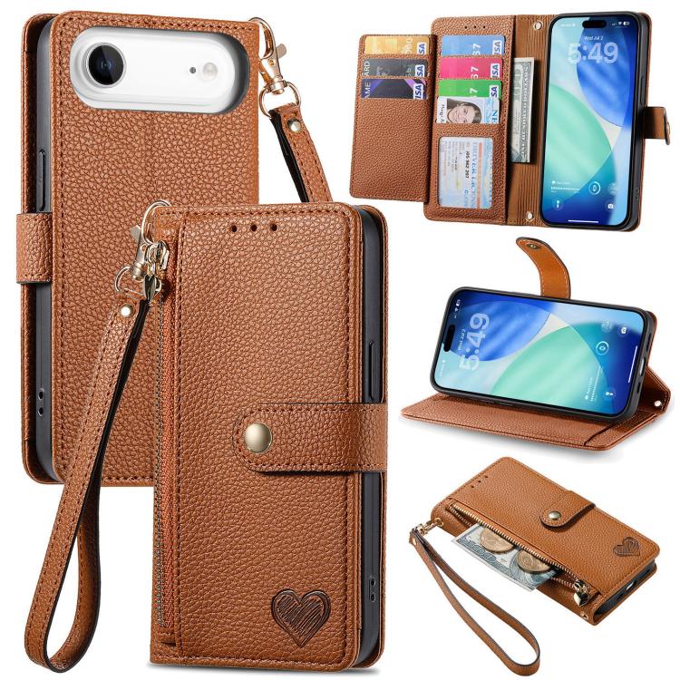 Estuche para teléfono de cuero Love Zipper Lanyard, For iPhone 18 Pro / 17 Pro, For iPhone 18 Pro Max / 17 Pro Max, For iPhone 17e / 16e, For iPhone 17, For iPhone Air, For iPhone 16 Pro Max, For iPhone 16 Pro, For iPhone 16 Plus