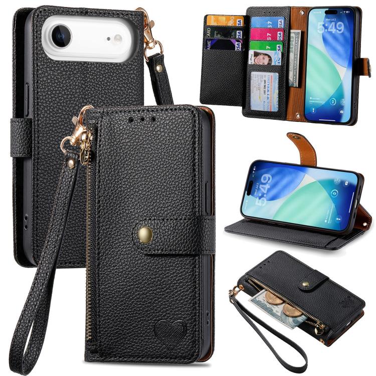 Estuche para teléfono de cuero Love Zipper Lanyard, For iPhone 18 Pro / 17 Pro, For iPhone 18 Pro Max / 17 Pro Max, For iPhone 17e / 16e, For iPhone 17, For iPhone Air, For iPhone 16 Pro Max, For iPhone 16 Pro, For iPhone 16 Plus