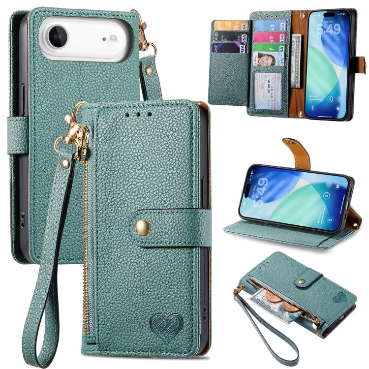Estuche para teléfono de cuero Love Zipper Lanyard, For iPhone 18 Pro / 17 Pro, For iPhone 18 Pro Max / 17 Pro Max, For iPhone 17e / 16e, For iPhone 17, For iPhone Air, For iPhone 16 Pro Max, For iPhone 16 Pro, For iPhone 16 Plus