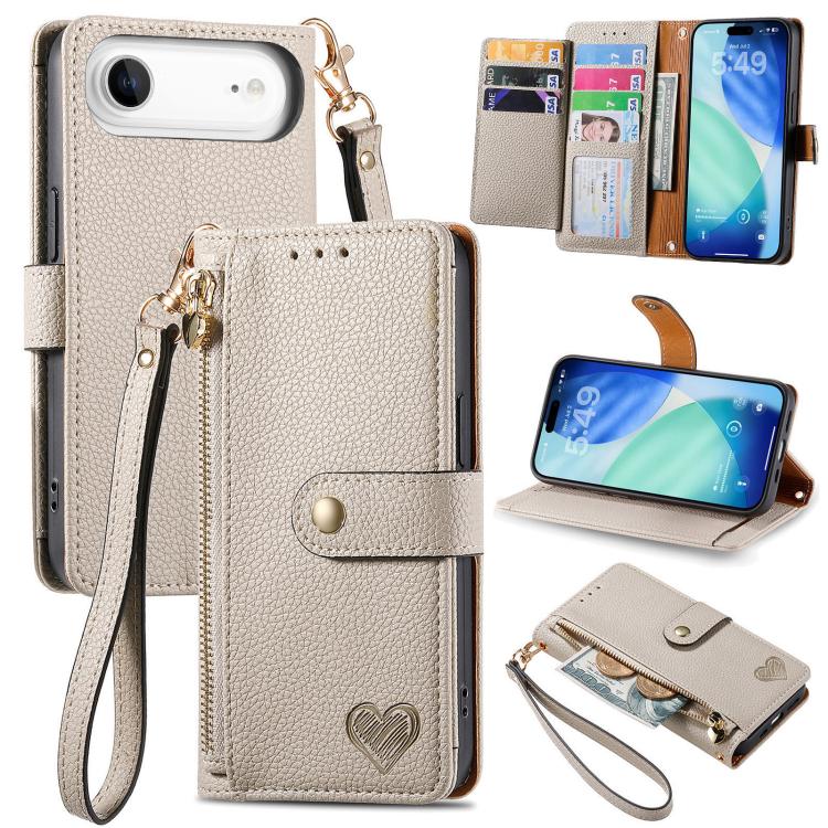 Estuche para teléfono de cuero Love Zipper Lanyard, For iPhone 18 Pro / 17 Pro, For iPhone 18 Pro Max / 17 Pro Max, For iPhone 17e / 16e, For iPhone 17, For iPhone Air, For iPhone 16 Pro Max, For iPhone 16 Pro, For iPhone 16 Plus