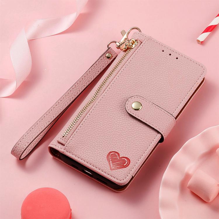 Estuche para teléfono de cuero Love Zipper Lanyard, For iPhone 18 Pro / 17 Pro, For iPhone 18 Pro Max / 17 Pro Max, For iPhone 17e / 16e, For iPhone 17, For iPhone Air, For iPhone 16 Pro Max, For iPhone 16 Pro, For iPhone 16 Plus