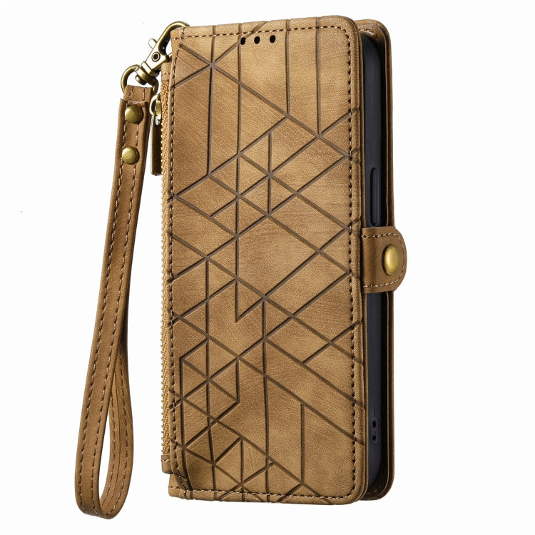 Estuche de teléfono de cuero con hebilla lateral de billetera con cremallera geométrica, For iPhone 14 Pro Max, For iPhone 7 / 8 / SE 2022, For iPhone 13 Pro Max, For iPhone 13 Pro, For iPhone 13, For iPhone 12 / 12 Pro, For iPhone 12 Pro Max          ...