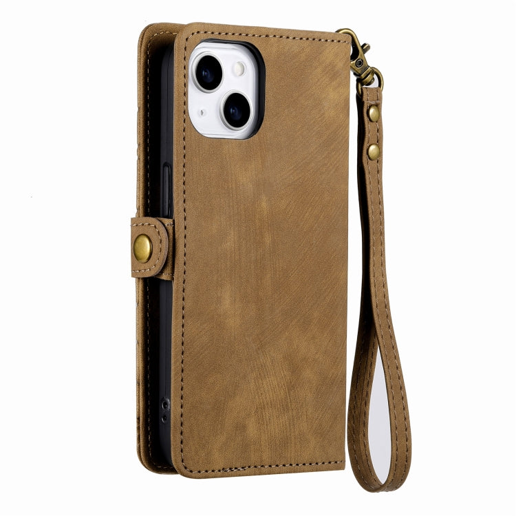Estuche de teléfono de cuero con hebilla lateral de billetera con cremallera geométrica, For iPhone 14 Pro Max, For iPhone 7 / 8 / SE 2022, For iPhone 13 Pro Max, For iPhone 13 Pro, For iPhone 13, For iPhone 12 / 12 Pro, For iPhone 12 Pro Max          ...