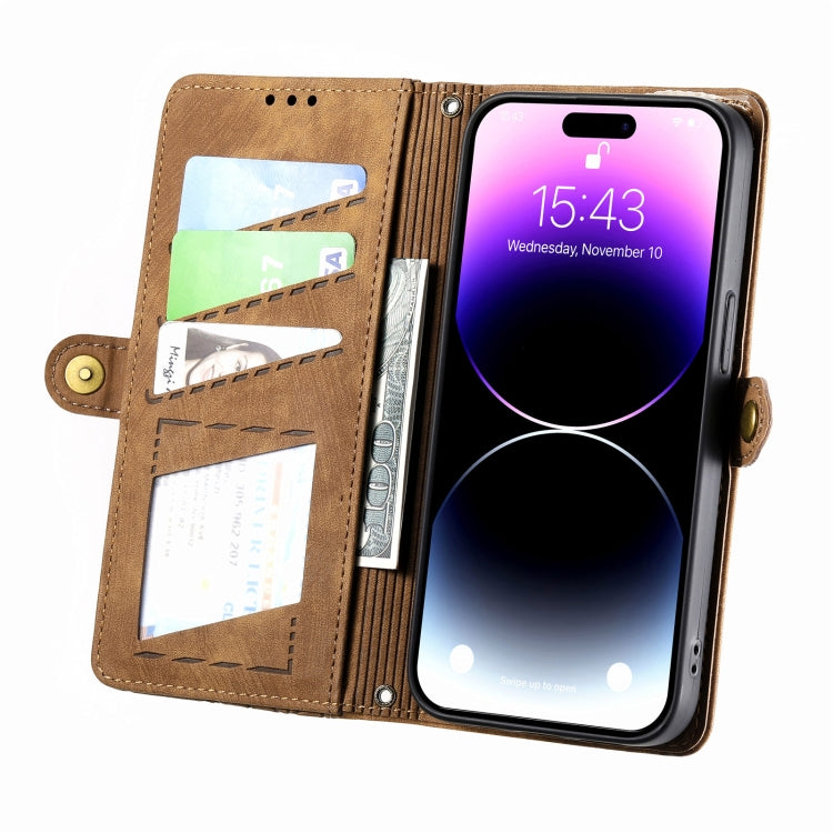 Estuche de teléfono de cuero con hebilla lateral de billetera con cremallera geométrica, For iPhone 14 Pro Max, For iPhone 7 / 8 / SE 2022, For iPhone 13 Pro Max, For iPhone 13 Pro, For iPhone 13, For iPhone 12 / 12 Pro, For iPhone 12 Pro Max          ...
