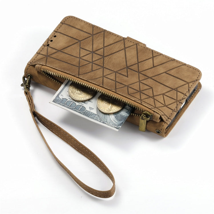 Estuche de teléfono de cuero con hebilla lateral de billetera con cremallera geométrica, For iPhone 14 Pro Max, For iPhone 7 / 8 / SE 2022, For iPhone 13 Pro Max, For iPhone 13 Pro, For iPhone 13, For iPhone 12 / 12 Pro, For iPhone 12 Pro Max          ...