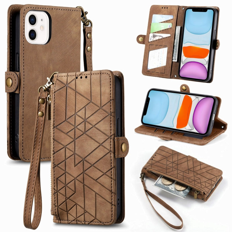 Estuche de teléfono de cuero con hebilla lateral de billetera con cremallera geométrica, For iPhone 11, For iPhone 11 Pro, For iPhone XR, For iPhone XS Max, For iPhone 7 Plus / 8 Plus, For iPhone 6 Plus / 6s Plus, For iPhone 6 / 6s