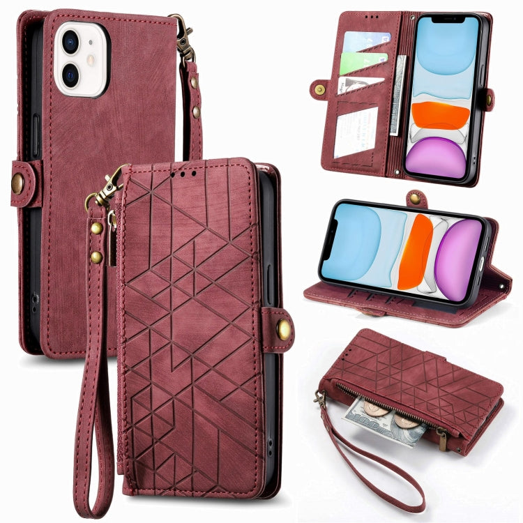 Estuche de teléfono de cuero con hebilla lateral de billetera con cremallera geométrica, For iPhone 11, For iPhone 11 Pro, For iPhone XR, For iPhone XS Max, For iPhone 7 Plus / 8 Plus, For iPhone 6 Plus / 6s Plus, For iPhone 6 / 6s