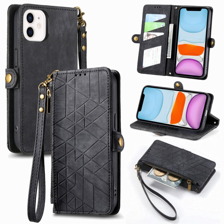 Estuche de teléfono de cuero con hebilla lateral de billetera con cremallera geométrica, For iPhone 11, For iPhone 11 Pro, For iPhone XR, For iPhone XS Max, For iPhone 7 Plus / 8 Plus, For iPhone 6 Plus / 6s Plus, For iPhone 6 / 6s
