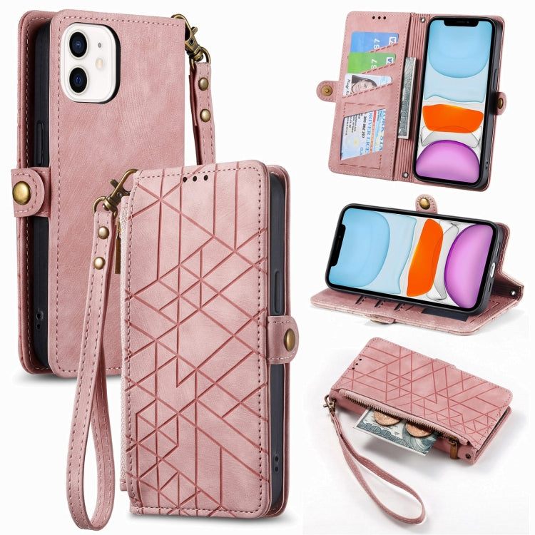 Estuche de teléfono de cuero con hebilla lateral de billetera con cremallera geométrica, For iPhone 11, For iPhone 11 Pro, For iPhone XR, For iPhone XS Max, For iPhone 7 Plus / 8 Plus, For iPhone 6 Plus / 6s Plus, For iPhone 6 / 6s