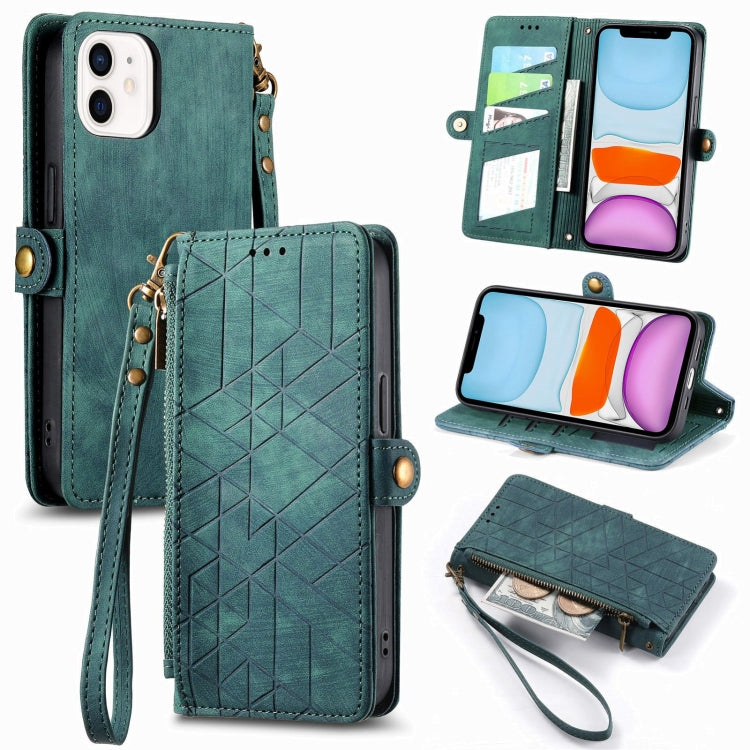 Estuche de teléfono de cuero con hebilla lateral de billetera con cremallera geométrica, For iPhone 11, For iPhone 11 Pro, For iPhone XR, For iPhone XS Max, For iPhone 7 Plus / 8 Plus, For iPhone 6 Plus / 6s Plus, For iPhone 6 / 6s