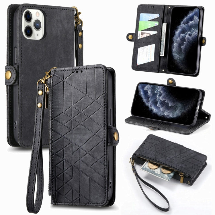 Estuche de teléfono de cuero con hebilla lateral de billetera con cremallera geométrica, For iPhone 11, For iPhone 11 Pro, For iPhone XR, For iPhone XS Max, For iPhone 7 Plus / 8 Plus, For iPhone 6 Plus / 6s Plus, For iPhone 6 / 6s