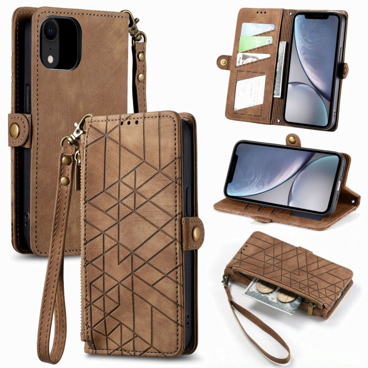 Estuche de teléfono de cuero con hebilla lateral de billetera con cremallera geométrica, For iPhone 11, For iPhone 11 Pro, For iPhone XR, For iPhone XS Max, For iPhone 7 Plus / 8 Plus, For iPhone 6 Plus / 6s Plus, For iPhone 6 / 6s