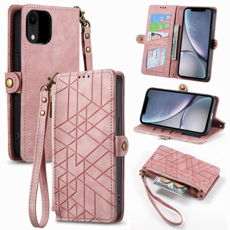 Estuche de teléfono de cuero con hebilla lateral de billetera con cremallera geométrica, For iPhone 11, For iPhone 11 Pro, For iPhone XR, For iPhone XS Max, For iPhone 7 Plus / 8 Plus, For iPhone 6 Plus / 6s Plus, For iPhone 6 / 6s