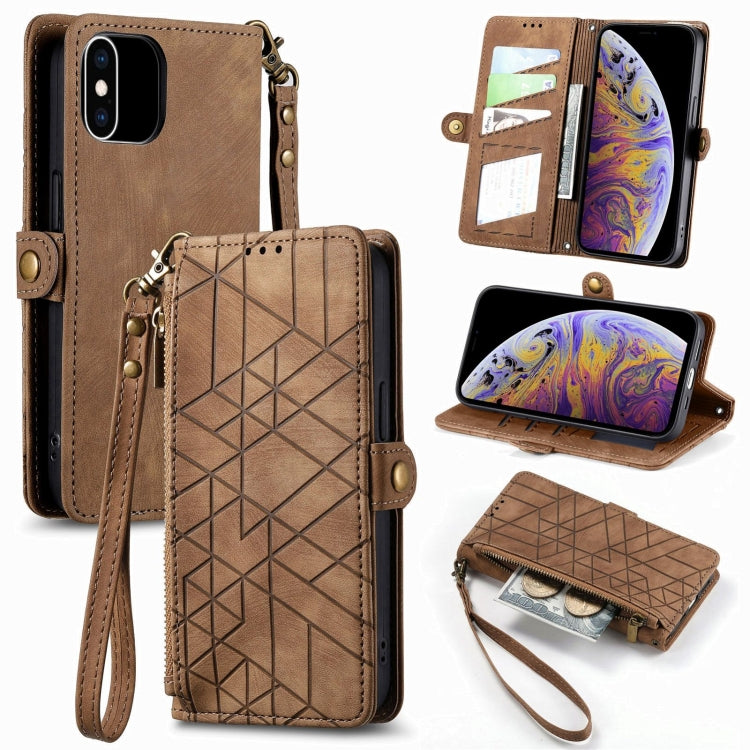 Estuche de teléfono de cuero con hebilla lateral de billetera con cremallera geométrica, For iPhone 11, For iPhone 11 Pro, For iPhone XR, For iPhone XS Max, For iPhone 7 Plus / 8 Plus, For iPhone 6 Plus / 6s Plus, For iPhone 6 / 6s