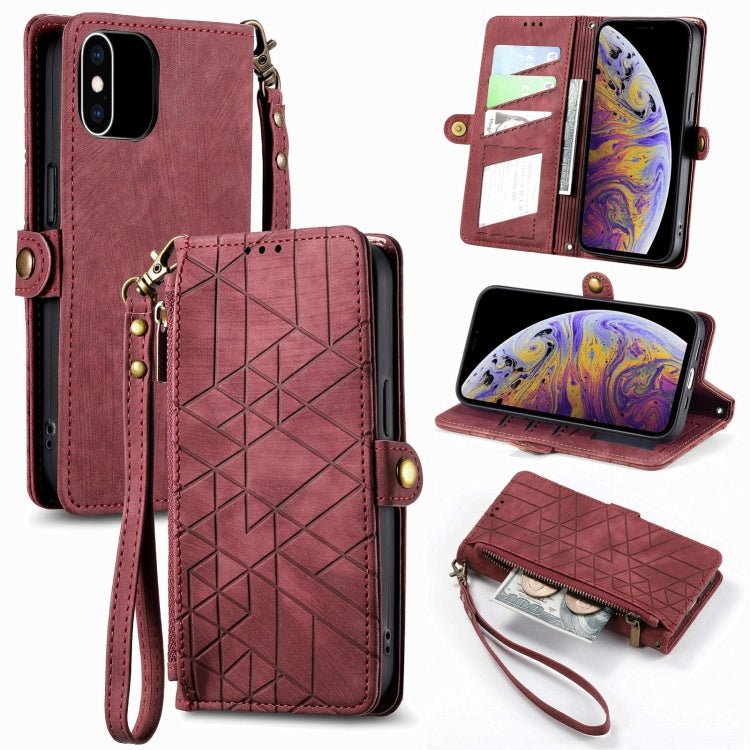Estuche de teléfono de cuero con hebilla lateral de billetera con cremallera geométrica, For iPhone 11, For iPhone 11 Pro, For iPhone XR, For iPhone XS Max, For iPhone 7 Plus / 8 Plus, For iPhone 6 Plus / 6s Plus, For iPhone 6 / 6s