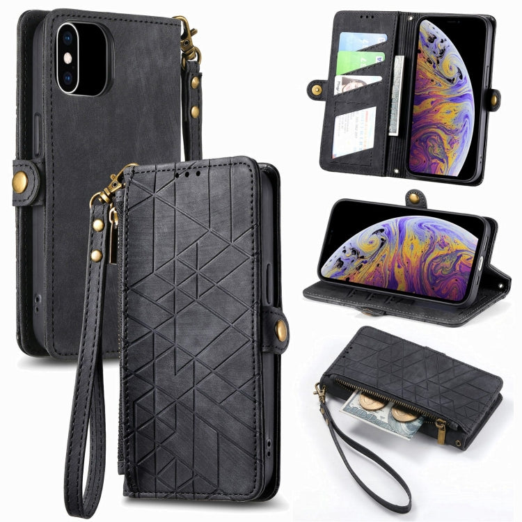 Estuche de teléfono de cuero con hebilla lateral de billetera con cremallera geométrica, For iPhone 11, For iPhone 11 Pro, For iPhone XR, For iPhone XS Max, For iPhone 7 Plus / 8 Plus, For iPhone 6 Plus / 6s Plus, For iPhone 6 / 6s