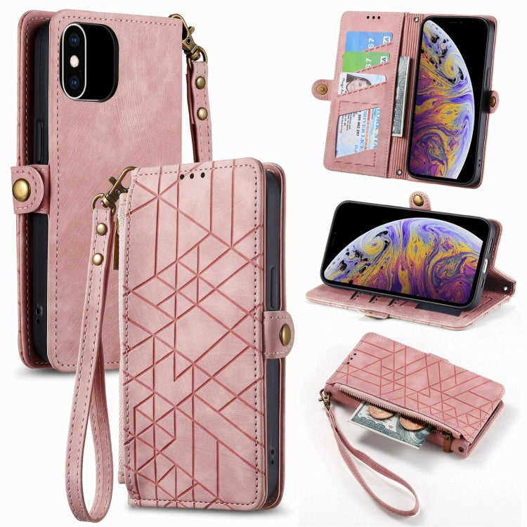 Estuche de teléfono de cuero con hebilla lateral de billetera con cremallera geométrica, For iPhone 11, For iPhone 11 Pro, For iPhone XR, For iPhone XS Max, For iPhone 7 Plus / 8 Plus, For iPhone 6 Plus / 6s Plus, For iPhone 6 / 6s