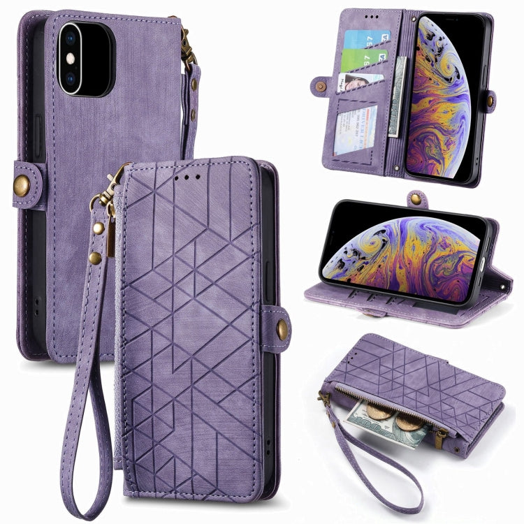 Estuche de teléfono de cuero con hebilla lateral de billetera con cremallera geométrica, For iPhone 11, For iPhone 11 Pro, For iPhone XR, For iPhone XS Max, For iPhone 7 Plus / 8 Plus, For iPhone 6 Plus / 6s Plus, For iPhone 6 / 6s