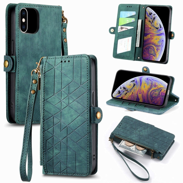 Estuche de teléfono de cuero con hebilla lateral de billetera con cremallera geométrica, For iPhone 11, For iPhone 11 Pro, For iPhone XR, For iPhone XS Max, For iPhone 7 Plus / 8 Plus, For iPhone 6 Plus / 6s Plus, For iPhone 6 / 6s