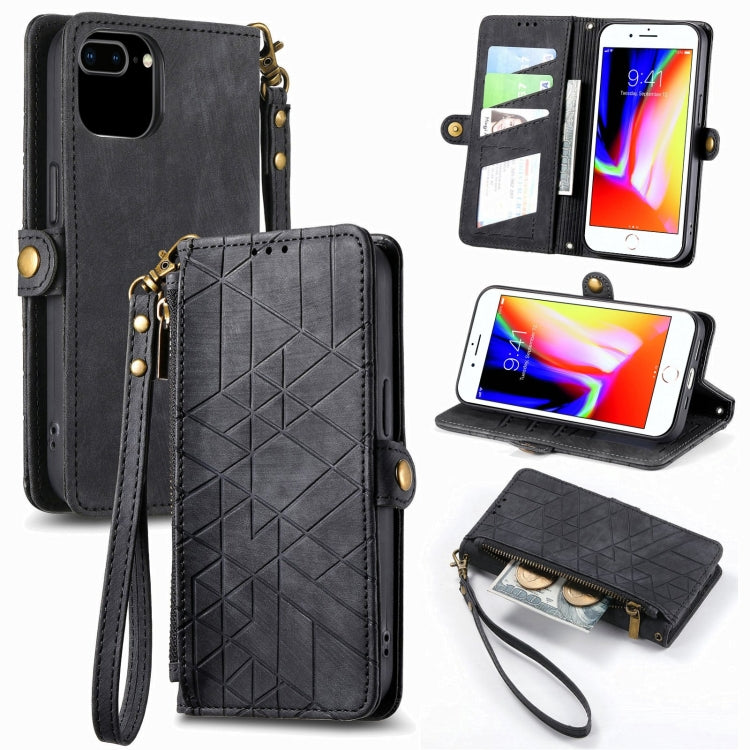 Estuche de teléfono de cuero con hebilla lateral de billetera con cremallera geométrica, For iPhone 11, For iPhone 11 Pro, For iPhone XR, For iPhone XS Max, For iPhone 7 Plus / 8 Plus, For iPhone 6 Plus / 6s Plus, For iPhone 6 / 6s