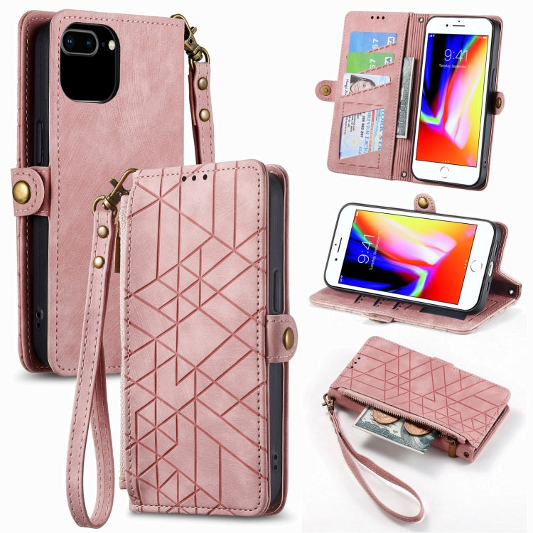 Estuche de teléfono de cuero con hebilla lateral de billetera con cremallera geométrica, For iPhone 11, For iPhone 11 Pro, For iPhone XR, For iPhone XS Max, For iPhone 7 Plus / 8 Plus, For iPhone 6 Plus / 6s Plus, For iPhone 6 / 6s