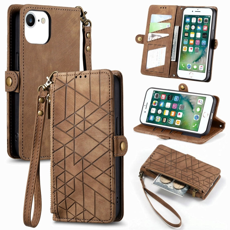 Estuche de teléfono de cuero con hebilla lateral de billetera con cremallera geométrica, For iPhone 11, For iPhone 11 Pro, For iPhone XR, For iPhone XS Max, For iPhone 7 Plus / 8 Plus, For iPhone 6 Plus / 6s Plus, For iPhone 6 / 6s