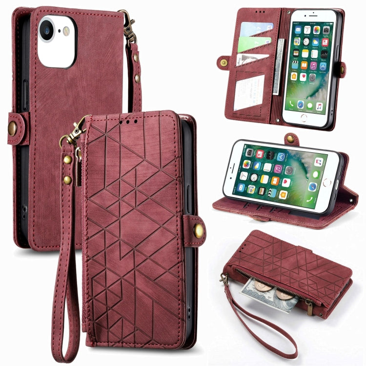Estuche de teléfono de cuero con hebilla lateral de billetera con cremallera geométrica, For iPhone 11, For iPhone 11 Pro, For iPhone XR, For iPhone XS Max, For iPhone 7 Plus / 8 Plus, For iPhone 6 Plus / 6s Plus, For iPhone 6 / 6s