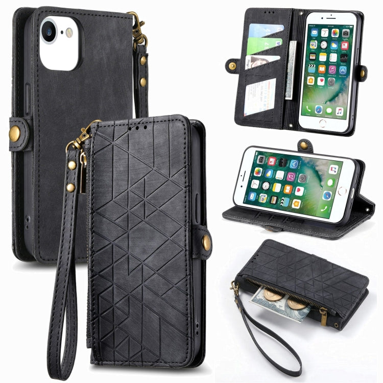 Estuche de teléfono de cuero con hebilla lateral de billetera con cremallera geométrica, For iPhone 11, For iPhone 11 Pro, For iPhone XR, For iPhone XS Max, For iPhone 7 Plus / 8 Plus, For iPhone 6 Plus / 6s Plus, For iPhone 6 / 6s