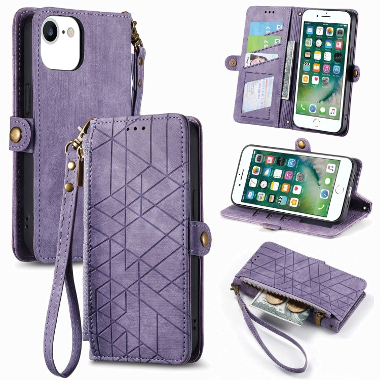 Estuche de teléfono de cuero con hebilla lateral de billetera con cremallera geométrica, For iPhone 11, For iPhone 11 Pro, For iPhone XR, For iPhone XS Max, For iPhone 7 Plus / 8 Plus, For iPhone 6 Plus / 6s Plus, For iPhone 6 / 6s