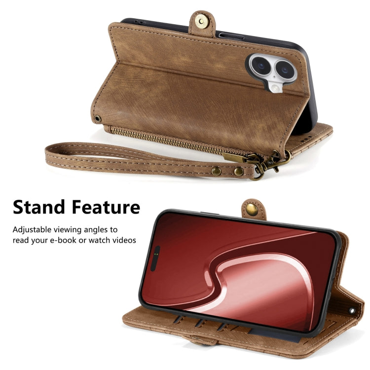 Estuche de teléfono de cuero con hebilla lateral de billetera con cremallera geométrica, For iPhone 16, For iPhone 15 Pro Max, For iPhone 15 Pro, For iPhone 15 Plus, For iPhone 15, For iPhone 14 Plus, For iPhone 14, For iPhone 14 Pro