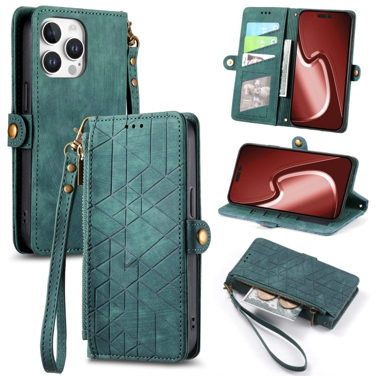 Estuche de teléfono de cuero con hebilla lateral de billetera con cremallera geométrica, For iPhone 18 Pro / 17 Pro, For iPhone 18 Pro Max / 17 Pro Max, For iPhone 17e / 16e, For iPhone 17, For iPhone Air, For iPhone 16 Pro Max, For iPhone 16 Pro      ...