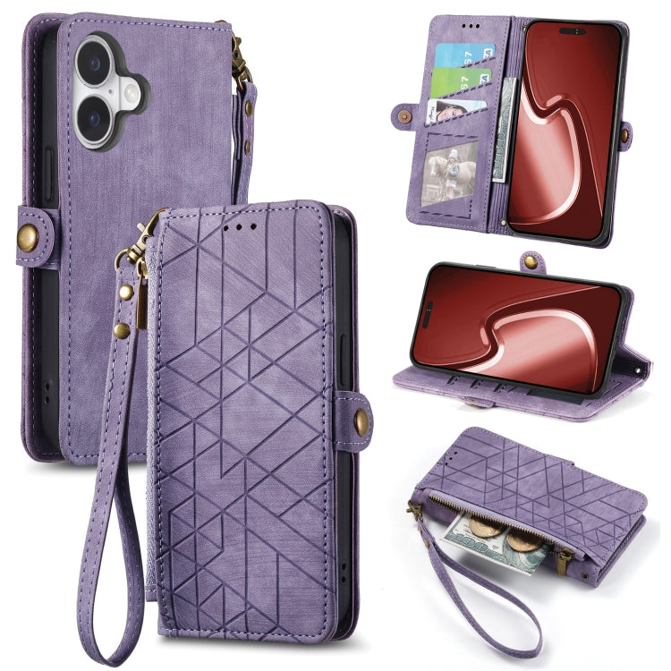 Estuche de teléfono de cuero con hebilla lateral de billetera con cremallera geométrica, For iPhone 18 Pro / 17 Pro, For iPhone 18 Pro Max / 17 Pro Max, For iPhone 17e / 16e, For iPhone 17, For iPhone Air, For iPhone 16 Pro Max, For iPhone 16 Pro      ...