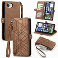 Estuche de teléfono de cuero con hebilla lateral de billetera con cremallera geométrica, For iPhone 17e / 16e, For iPhone 17 Pro Max, For iPhone 17 Pro, For iPhone 17, For iPhone Air, For iPhone 16 Pro Max, For iPhone 16 Pro, For iPhone 16 Plus