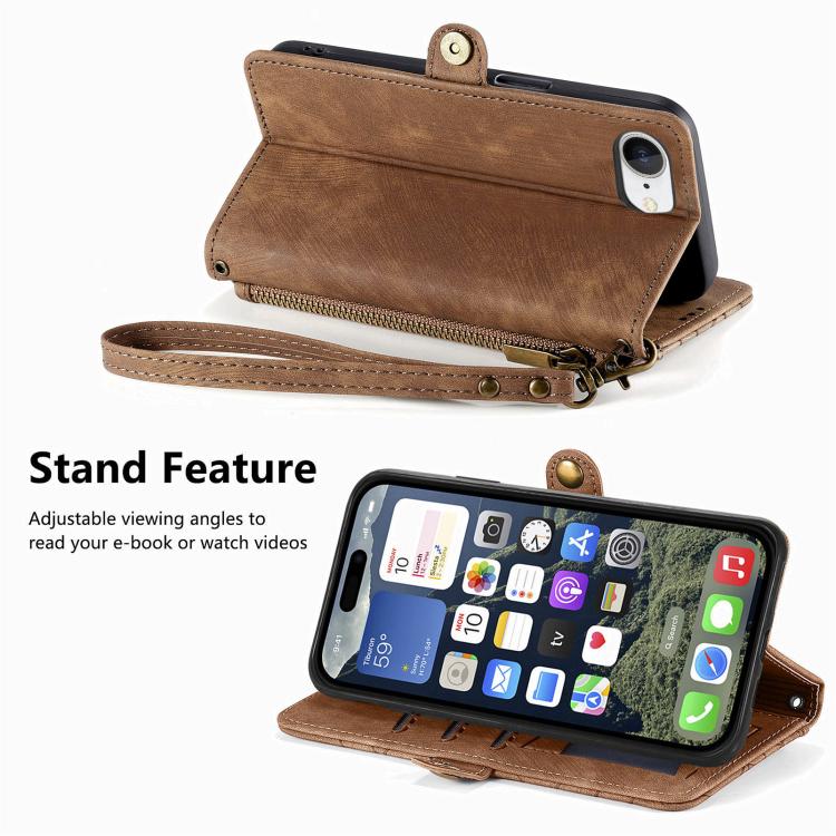 Estuche de teléfono de cuero con hebilla lateral de billetera con cremallera geométrica, For iPhone 17e / 16e, For iPhone 17 Pro Max, For iPhone 17 Pro, For iPhone 17, For iPhone Air, For iPhone 16 Pro Max, For iPhone 16 Pro, For iPhone 16 Plus