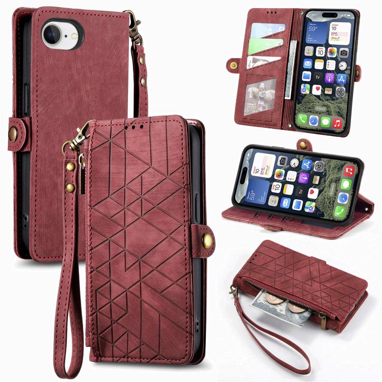 Estuche de teléfono de cuero con hebilla lateral de billetera con cremallera geométrica, For iPhone 18 Pro / 17 Pro, For iPhone 18 Pro Max / 17 Pro Max, For iPhone 17e / 16e, For iPhone 17, For iPhone Air, For iPhone 16 Pro Max, For iPhone 16 Pro      ...