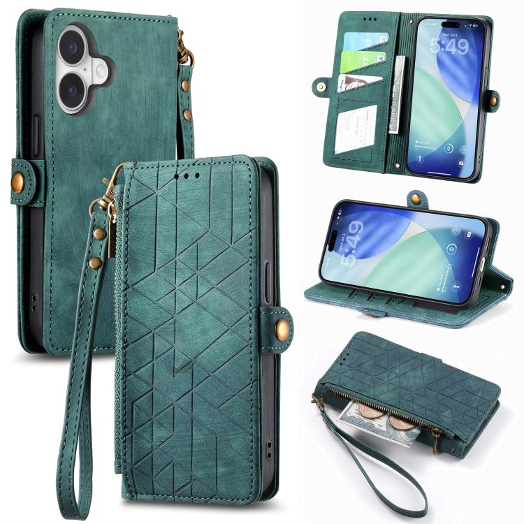 Estuche de teléfono de cuero con hebilla lateral de billetera con cremallera geométrica, For iPhone 18 Pro / 17 Pro, For iPhone 18 Pro Max / 17 Pro Max, For iPhone 17e / 16e, For iPhone 17, For iPhone Air, For iPhone 16 Pro Max, For iPhone 16 Pro      ...