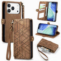 Estuche de teléfono de cuero con hebilla lateral de billetera con cremallera geométrica, For iPhone 18 Pro / 17 Pro, For iPhone 18 Pro Max / 17 Pro Max, For iPhone 17e / 16e, For iPhone 17, For iPhone Air, For iPhone 16 Pro Max, For iPhone 16 Pro      ...