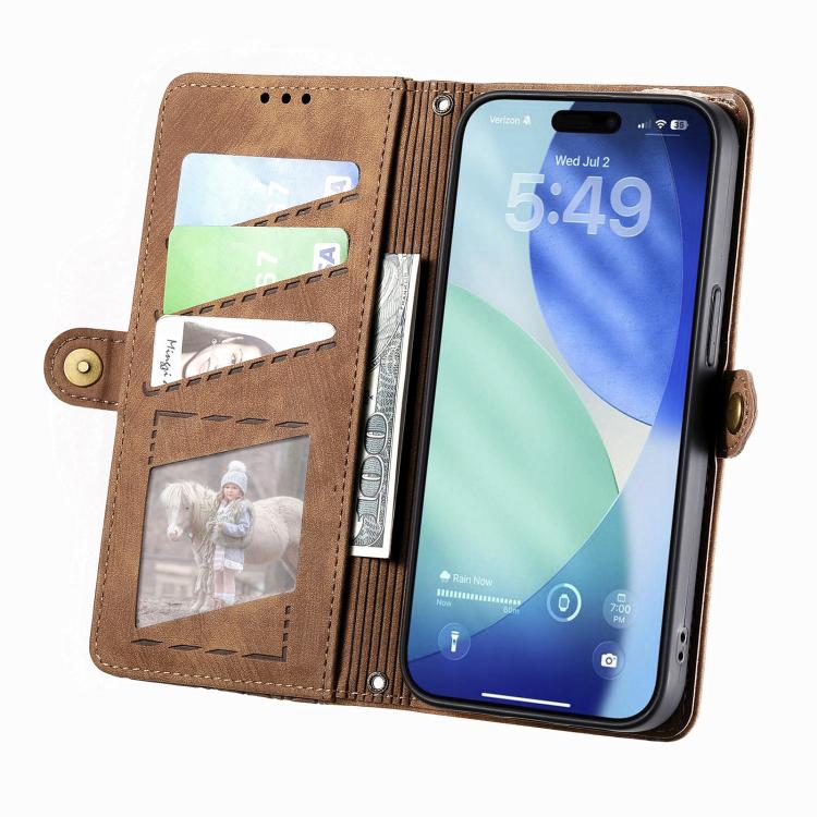 Estuche de teléfono de cuero con hebilla lateral de billetera con cremallera geométrica, For iPhone 18 Pro / 17 Pro, For iPhone 18 Pro Max / 17 Pro Max, For iPhone 17e / 16e, For iPhone 17, For iPhone Air, For iPhone 16 Pro Max, For iPhone 16 Pro      ...