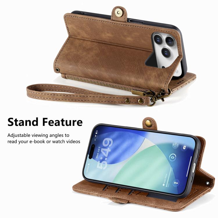 Estuche de teléfono de cuero con hebilla lateral de billetera con cremallera geométrica, For iPhone 18 Pro / 17 Pro, For iPhone 18 Pro Max / 17 Pro Max, For iPhone 17e / 16e, For iPhone 17, For iPhone Air, For iPhone 16 Pro Max, For iPhone 16 Pro      ...