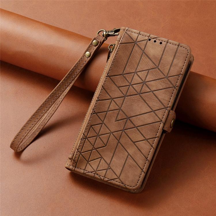 Estuche de teléfono de cuero con hebilla lateral de billetera con cremallera geométrica, For iPhone 18 Pro / 17 Pro, For iPhone 18 Pro Max / 17 Pro Max, For iPhone 17e / 16e, For iPhone 17, For iPhone Air, For iPhone 16 Pro Max, For iPhone 16 Pro      ...