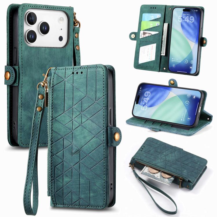 Estuche de teléfono de cuero con hebilla lateral de billetera con cremallera geométrica, For iPhone 18 Pro / 17 Pro, For iPhone 18 Pro Max / 17 Pro Max, For iPhone 17e / 16e, For iPhone 17, For iPhone Air, For iPhone 16 Pro Max, For iPhone 16 Pro      ...