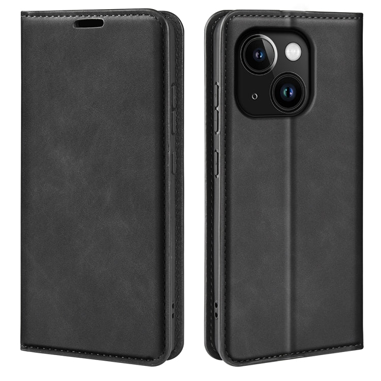 Estuche para teléfono de cuero con succión magnética de piel retro, For iPhone 15 Pro Max, For iPhone 15 Pro, For iPhone 15 Plus, For iPhone 15