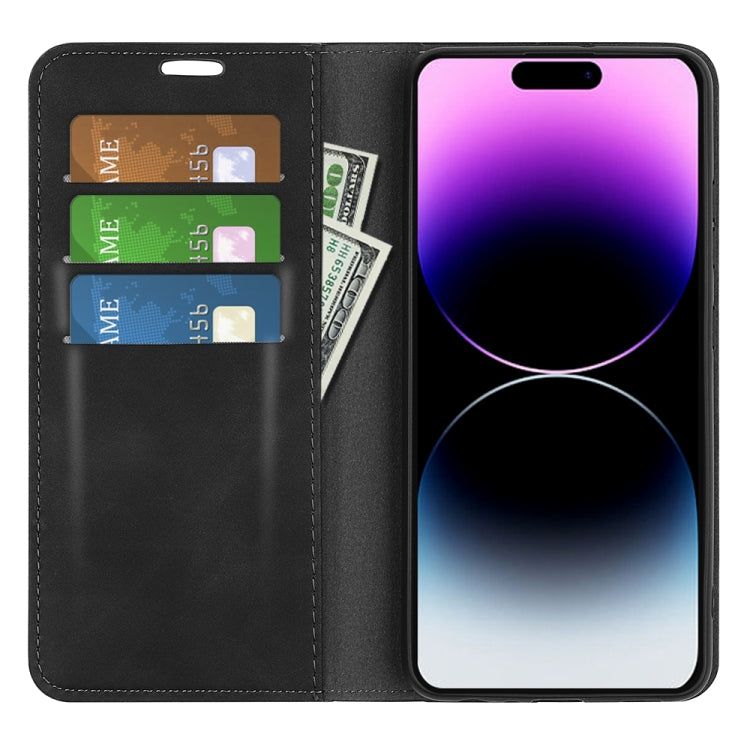 Estuche para teléfono de cuero con succión magnética de piel retro, For iPhone 15 Pro Max, For iPhone 15 Pro, For iPhone 15 Plus, For iPhone 15