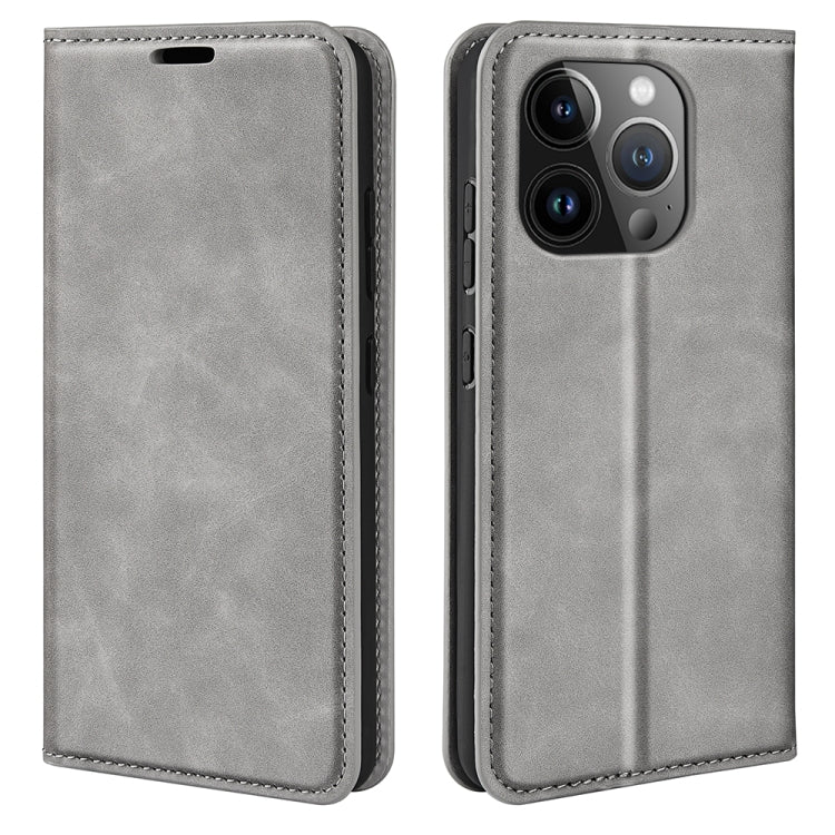 Estuche para teléfono de cuero con succión magnética de piel retro, For iPhone 15 Pro Max, For iPhone 15 Pro, For iPhone 15 Plus, For iPhone 15