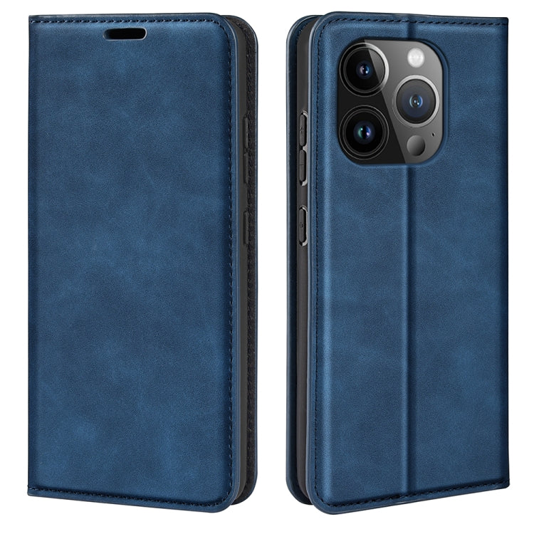 Estuche para teléfono de cuero con succión magnética de piel retro, For iPhone 15 Pro Max, For iPhone 15 Pro, For iPhone 15 Plus, For iPhone 15