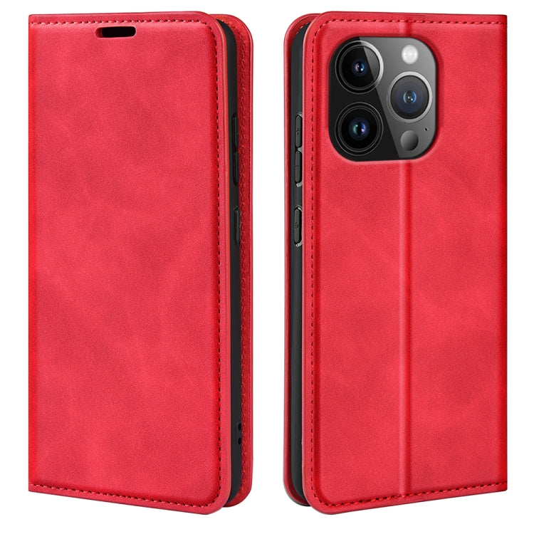Estuche para teléfono de cuero con succión magnética de piel retro, For iPhone 15 Pro Max, For iPhone 15 Pro, For iPhone 15 Plus, For iPhone 15