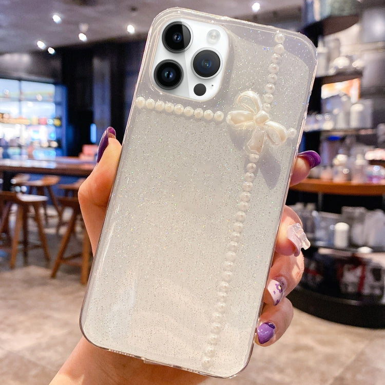Estuche para teléfono de TPU con epoxi y purpurina Pearl Bow, For iPhone 16 Pro Max, For iPhone 16 Pro, For iPhone 16 Plus, For iPhone 16, For iPhone 15 Pro Max, For iPhone 15 Pro, For iPhone 15 Plus, For iPhone 15